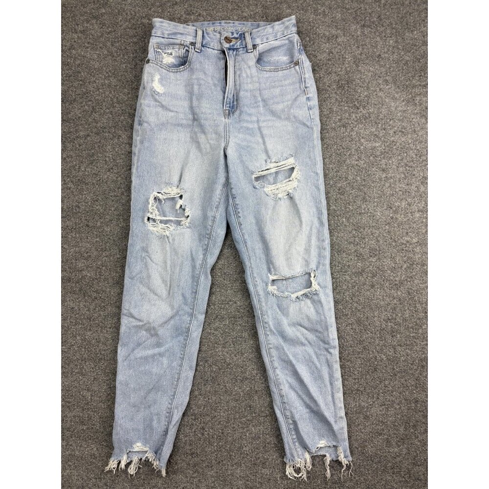 American Eagle Jeans Womens 0 Light Wash Curvy Mom High Rise Distressed Ripped